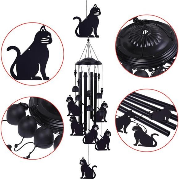 Cat Wind Chimes for Home, Patio, Backyard, Garden Cat Decor, Cats Wind Catcher - Picture 4 of 8